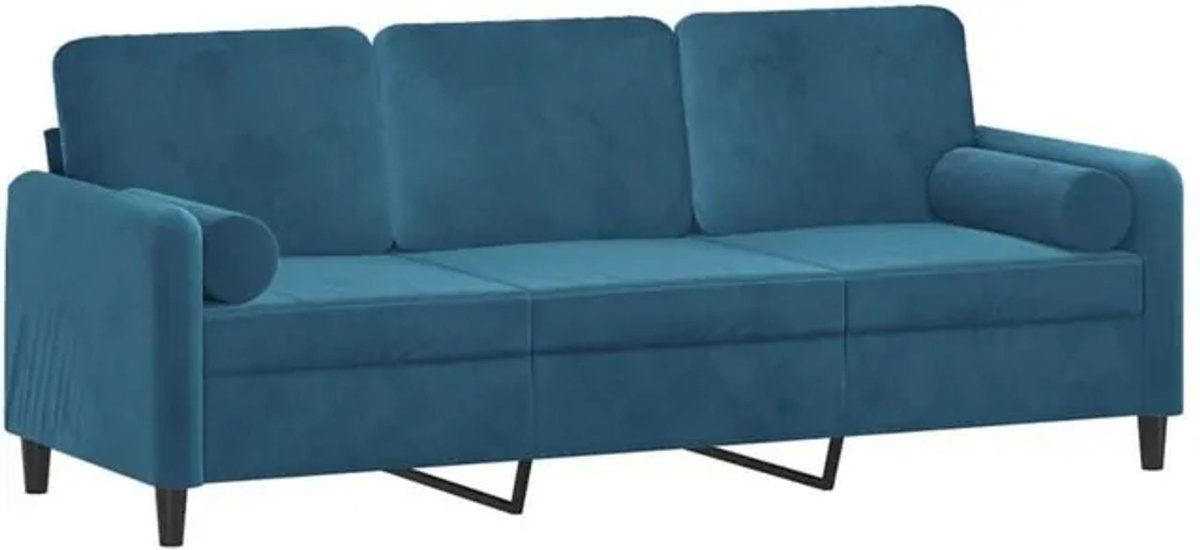 Modernes 3-Sitzer-Sofa aus Samt in Blau mit Zierkissen von Vidaxl, Breite: 180 cm - Bild 1