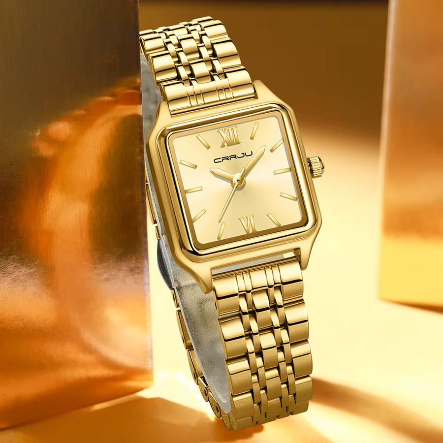 CRRJU Armbanduhr, Quarz, Edelstahl, Gold, Rechteckig, Damen - Bild 4