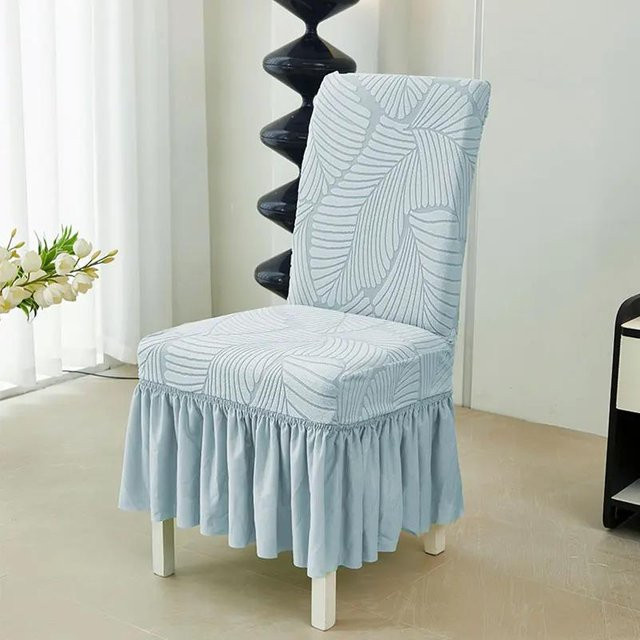 Elastischer Jacquard Stuhlbezug mit Blättermuster in Blau für Esszimmerstühle - Bild 1