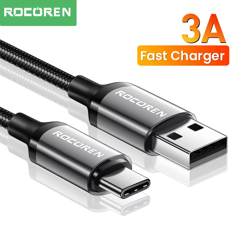 Rocoren USB Typ C Schnellladekabel 3A in Schwarz, 3m Länge für Xiaomi, Poco, Realme, Samsung und Huawei - Bild 2
