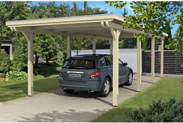 Skan Holz Carport Emsland aus Fichten-Leimholz in Beige mit flacher Dachform, B: 354 cm, T: 846 cm, H: 238 cm - Bild 1