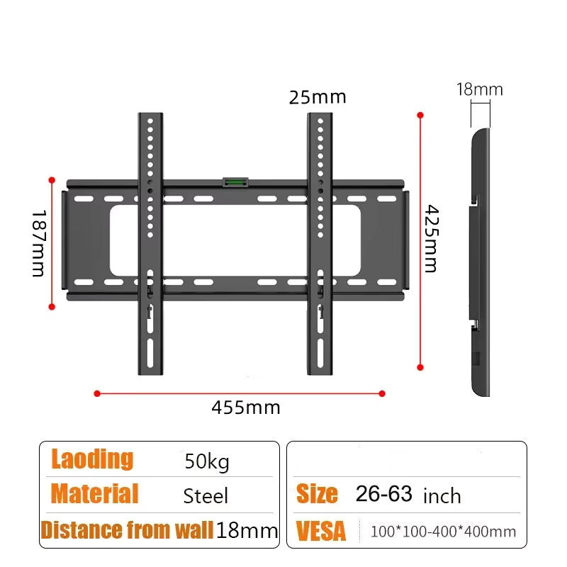 BEISHI Feste TV-Wandhalterung aus Metall für 26-63 Zoll Bildschirme, VESA 400 x 400 mm, Schwarz, Tragkraft 50 kg - Bild 6