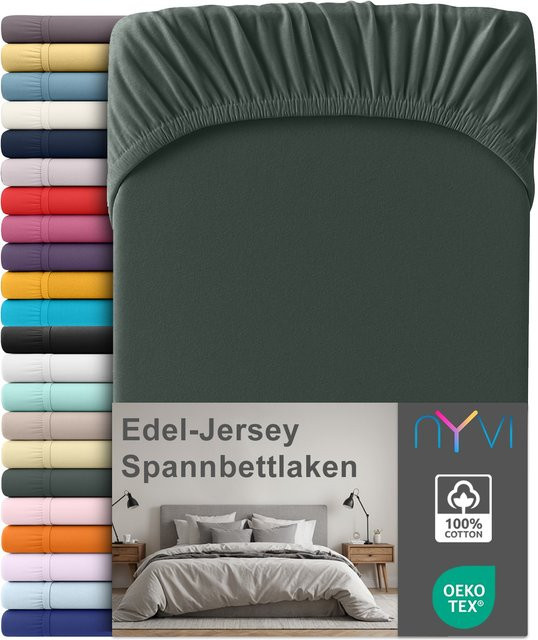 NYVI Edel Jersey Spannbettlaken Deluxe aus 100% supergekämmter Baumwolle, Farbe: Anthrazit, B/T: 140 x 160 cm, Höhe: 25 cm - Bild 1