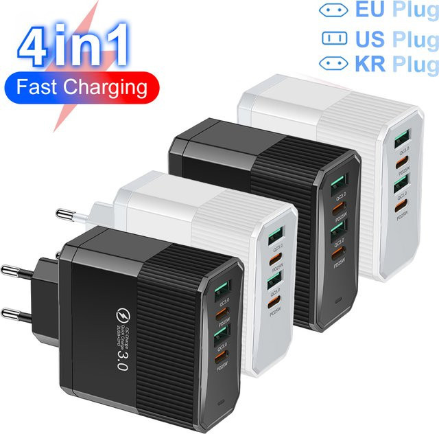 Maerknon USB C Ladegerät mit 4 Ports, PD und QC3.0 Schnellladung, Wandnetzteil für iPhone, Xiaomi, Samsung und OnePlus - Bild 1