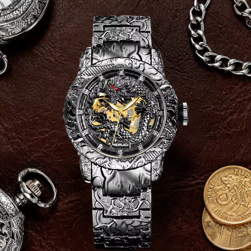 MEIRUIQI Armbanduhr Automatik, Edelstahl, Schwarz, Herren - Bild 3