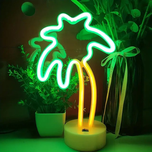 SHENZHITECH Kokosnuss LED-Neonschild mit Sockel als Nachtlampe und Wanddekoration in Weiß, B/T/H: 30,0 x 18,0 x 10,0 cm - Bild 1
