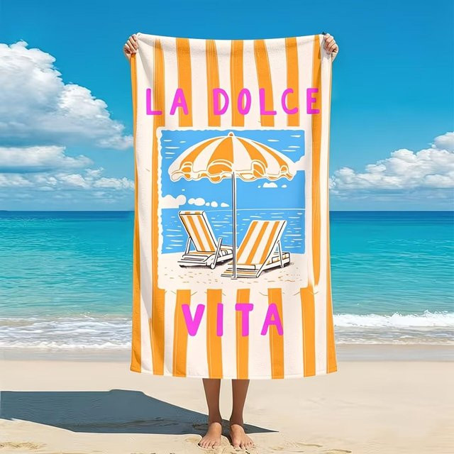 JMG Household Supplies Amalfiküste Stil Mikrofaser Strandtuch La Dolce Vita, XL Schnelltrocknend und Sandfrei, Orange, B/H: 100 x 50 cm - Bild 1
