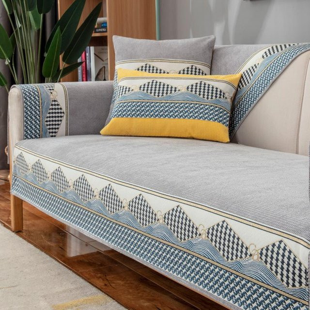 Super Six Chenille Sofaüberwurf mit geometrischem Design in Grau, rutschfest, B/T: 70 x 70 cm - Bild 1