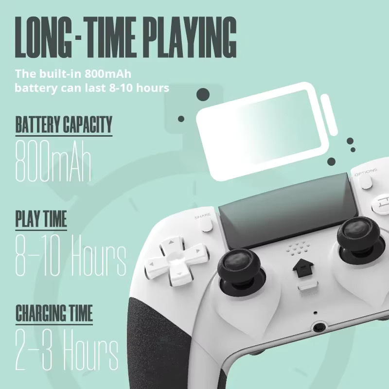 DATA FROG Kabelloser Gamecontroller für PS4, PS4 Pro und PS4 Slim sowie PC, Dual-Vibration Gamepad-Joystick in Weiß - Bild 3