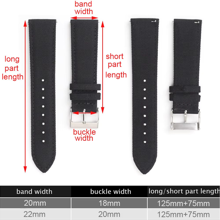 Uhrenarmband Sailcloth, Nylon, Schwarz, Herren - Bild 2