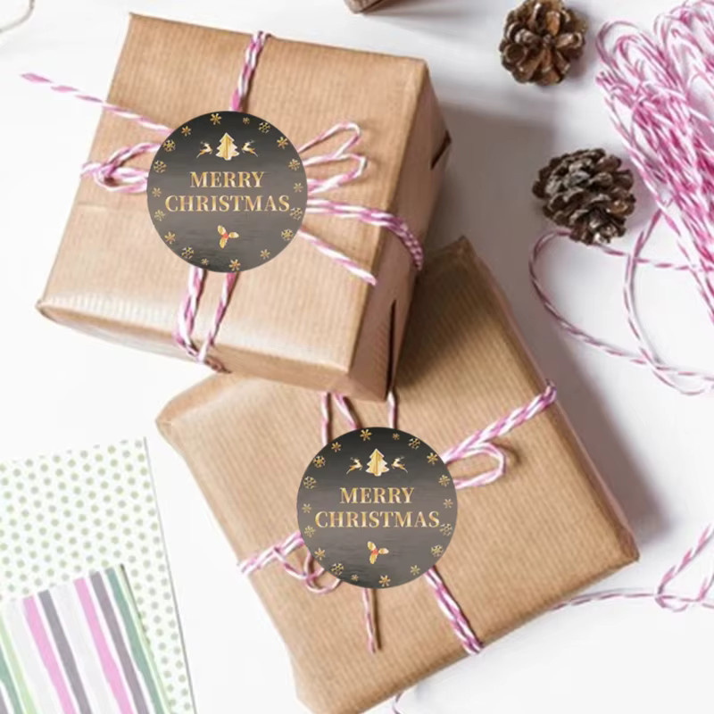 Weihnachts-Papieraufkleber Frohe Weihnachten mit Durchmesser 4 cm für Umschläge und Geschenkanhänger in Schwarz - Bild 2