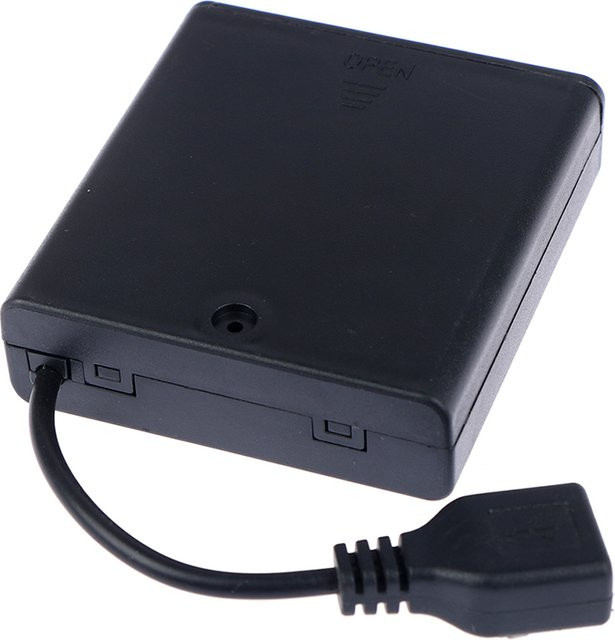 USB-C Mini-Batteriegehäuse für 4 AA Batterien mit LED-Licht aus schwarzem ABS-Material für Bastelprojekte - Bild 1