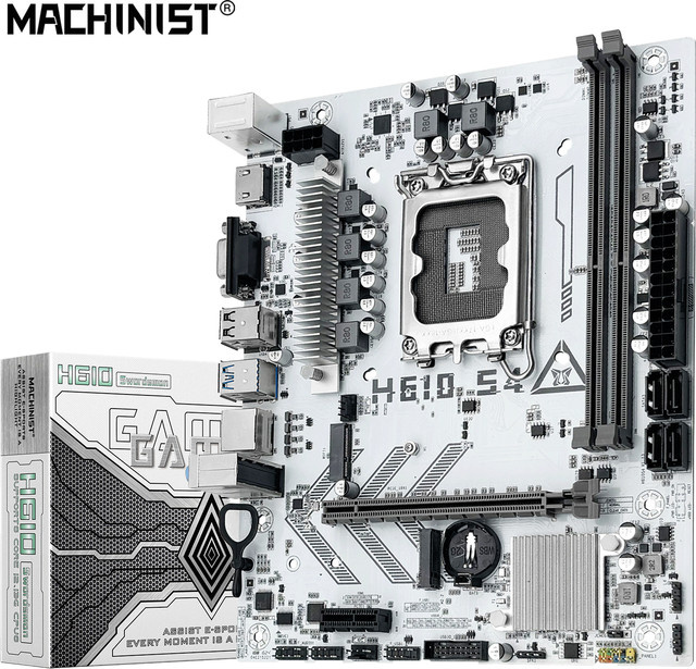 MACHINIST H610 S4 Motherboard LGA 1700 für Intel Core 12./13./14. Generation, DDR4, NVMe M.2, USB 3.0, Weiß - Bild 1