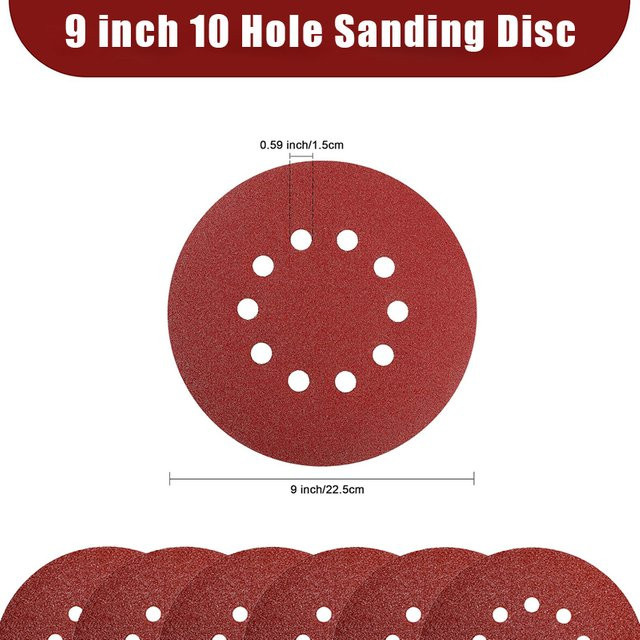 TQLQ Schleifpapier Set für Wandschleifer, 10 Stück, 9 Zoll, 10 Loch, Durchmesser: 225 mm, Körnung 40-2000, für Metall und Wände - Bild 1
