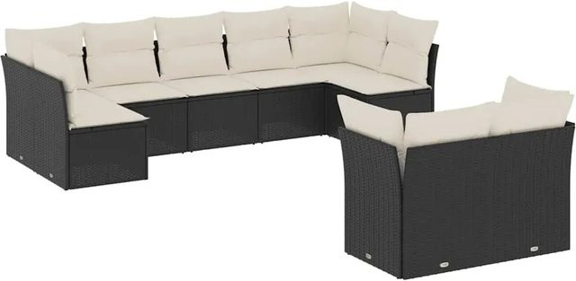 vidaXL 9-teilige Garten-Sofagarnitur aus Poly-Rattan in Schwarz mit Kissen und Stauraum - Bild 1
