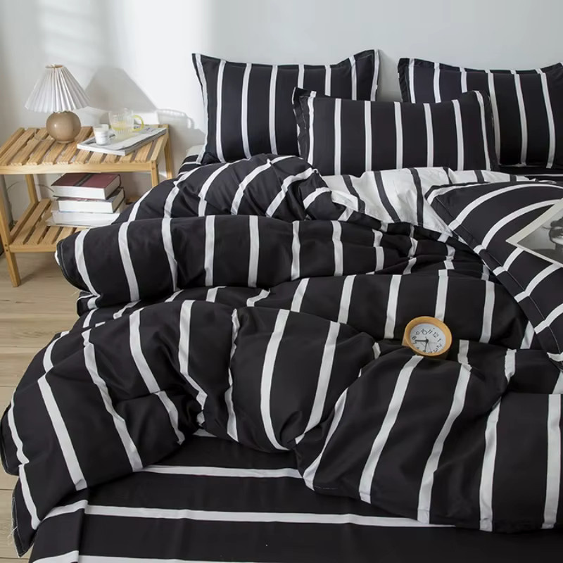 EGW Bettbezug mit schwarz-weiß gestreiftem geometrischem Muster aus weichem Polyester für Einzelbetten - Bild 6