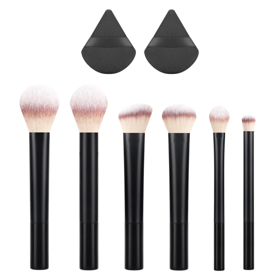Ronshadow Pinselset, 6-teilig, Schwarz, für Gesicht und Augen, mit 2 Puderquasten und 2 Schwämmen, Unisex - Bild 4