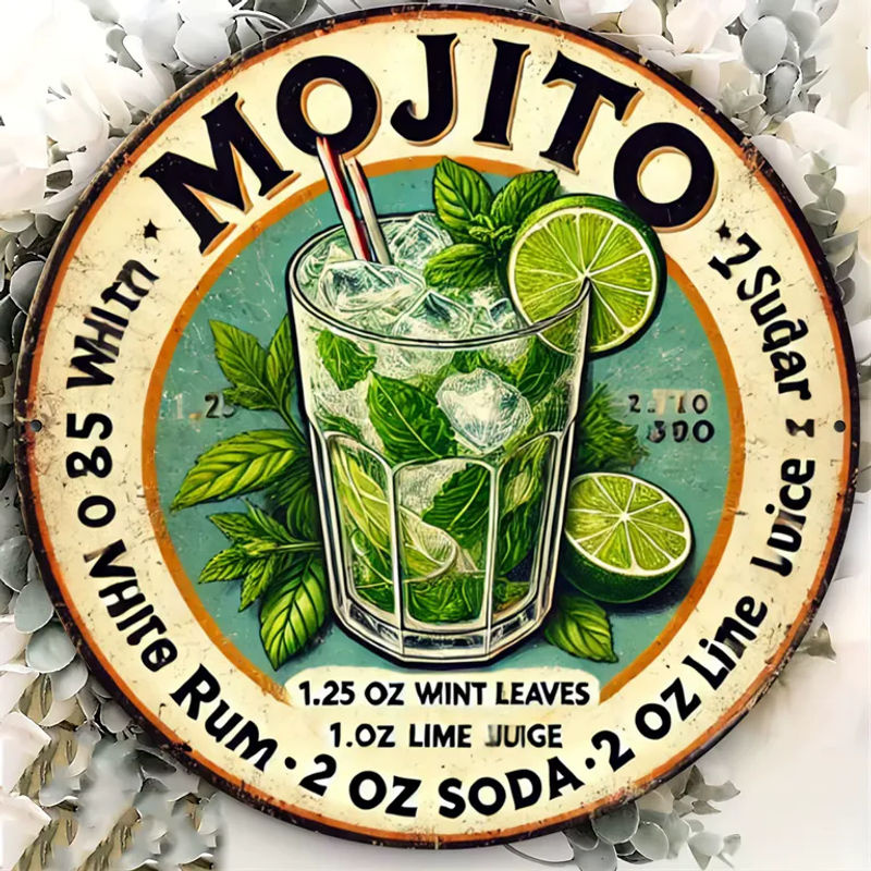 Vintage Havana Mojito Rezept Metallschild Potdemiel quadratische Wanddekoration aus Aluminium, mehrfarbig, B/H: 20 x 20 cm - Bild 6