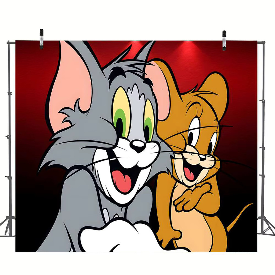 52TOYS Tom und Jerry Fotografie-Hintergrund mit Cartoon-Motiv für Geburtstagsparty-Dekorationen, Mehrfarbig, B: 120 cm, H: 70 cm - Bild 4