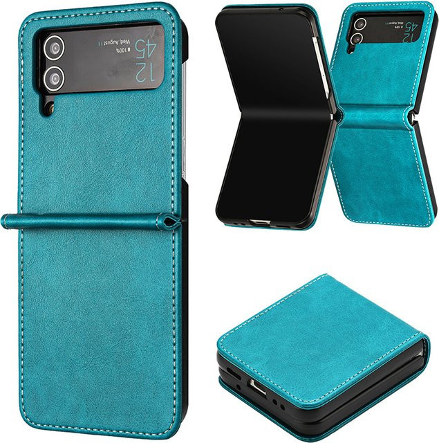 Magnetische Leder-Flip-Brieftaschenhülle für Samsung Galaxy Z Flip 7 6 5 4 3 mit Kartenfach und Standfunktion in Blau und Türkis - Bild 1
