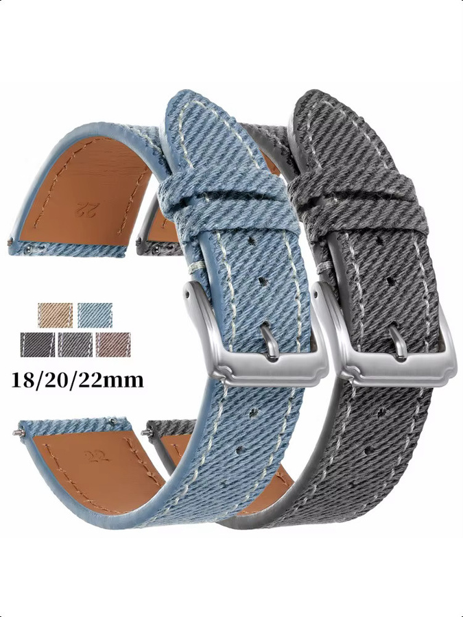 Seiko Uhrenarmband Rindsleder, Vintage-Denim-Muster, Unisex - Bild 6