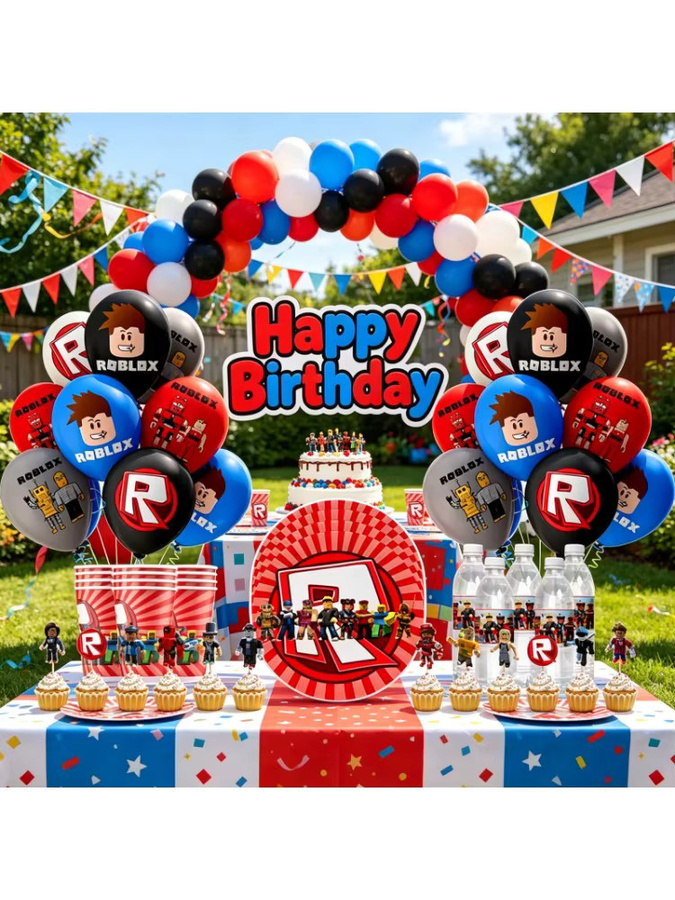 Robloxed Print Party-Kombi-Set mit runder Dekoration in Multicolour für Kindergeburtstage - Bild 3