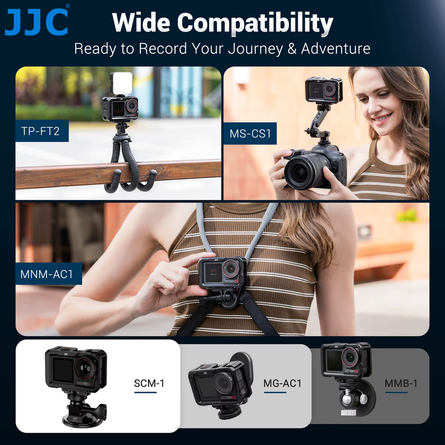 JJC Metallkäfig Kameragriff-Kit in Schwarz für DJI Action 5 Pro, Action 4 und Action 3 zur Erweiterung mit Mikrofon und LED-Licht - Bild 3