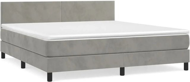 vidaXL Boxspringbett mit Matratze in Hellgrau aus Samt, Hybrid-Design mit Taschenfederkern, B/T: 160 x 200 cm - Bild 1