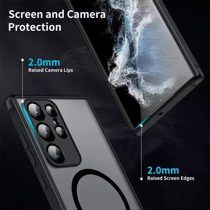 Magnetische Samsung Galaxy S26 Ultra und S26 Plus Schutzhülle aus transparentem mattem TPU mit MagSafe-Kompatibilität und Kameraschutz in Blau - Bild 3