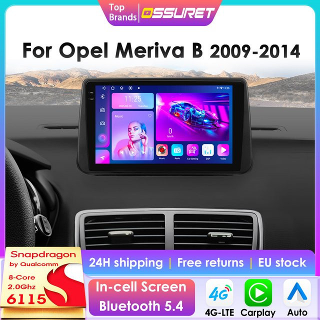 OSSURET CarPlay Android Auto Autoradio für Opel Meriva B 2009 - 2014 mit GPS und 360 Grad Kamera in Schwarz - Bild 1