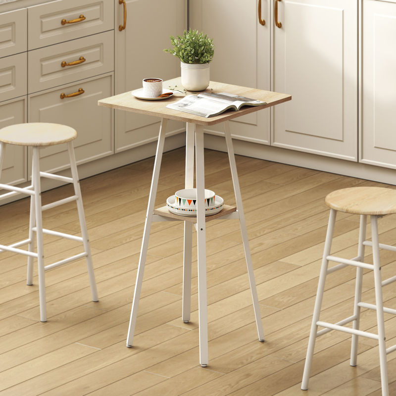 HOMCOM Hochtisch für die Küche, moderner quadratischer Bartisch mit Ablage und Metallgestell, Naturholz und Weiß, B/T/H: 55 x 55 x 95 cm - Bild 2