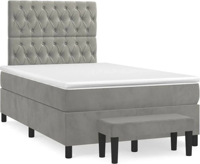 vidaXL Boxspringbett mit Matratze in Hellgrau aus Samt, B/T/H: 120 x 200 cm - Bild 1