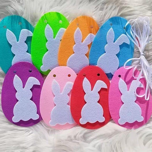 ZQNYCY Ostern Girlande aus Filz mit Kaninchen und Eiern, 2,5 Meter bunte Wimpelkette zur Wanddekoration für Frühling und Ostern-Partys, Mehrfarbig - Bild 1