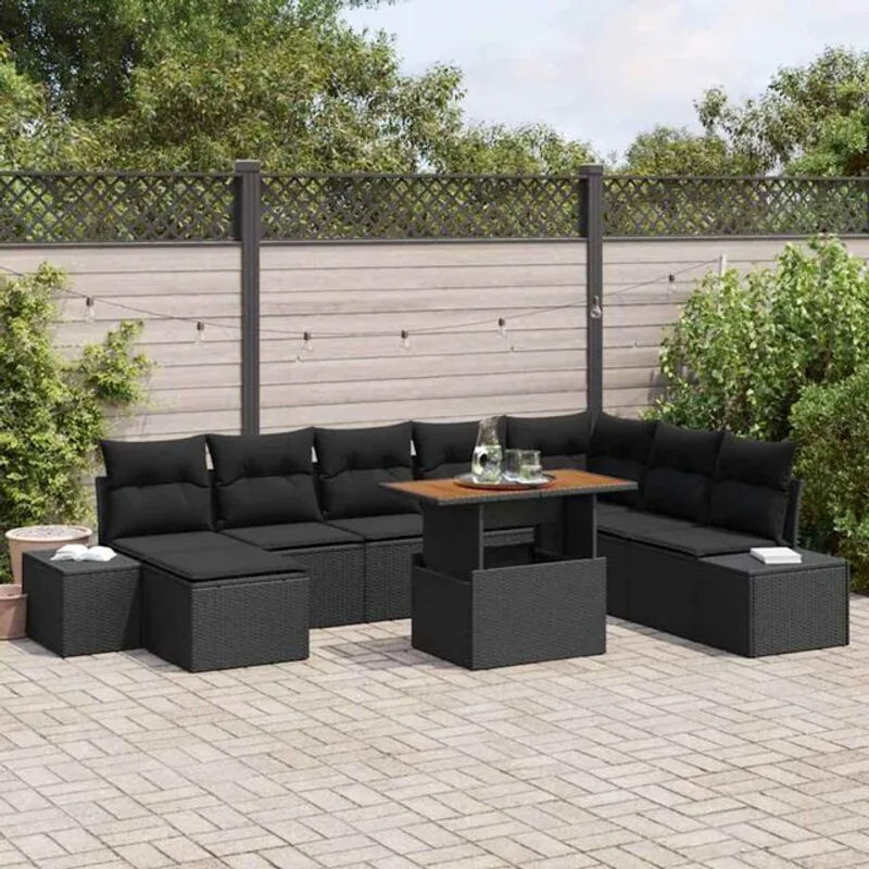 Modernes Gartenmöbel-Set aus 9 Teilen aus schwarzem Polyrattan von vidaXL - Bild 1