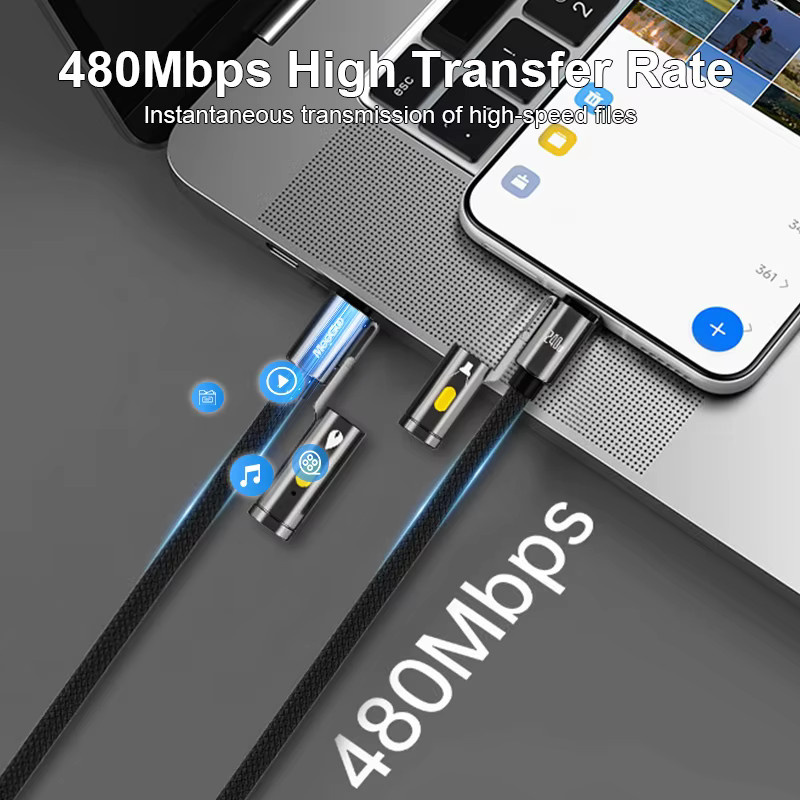 MeeGoo USB-C auf USB-C Schnelllade-Datenkabel mit 240 W PD-Leistung und LED-Taschenlampe, Schwarz - Bild 3