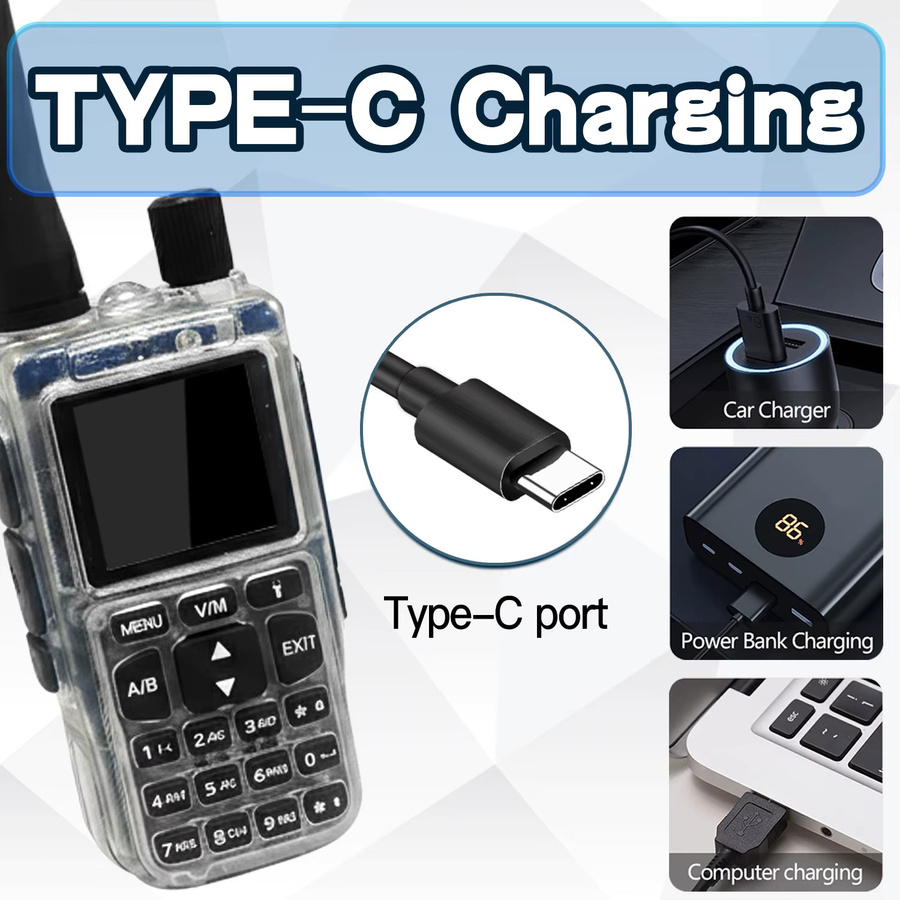 Baofeng MINI-5 Walkie-Talkie Upgrade UV-5R mit Bluetooth-Programmierung, AM/FM Dualband und USB-C Ladegerät, transparent - Bild 5
