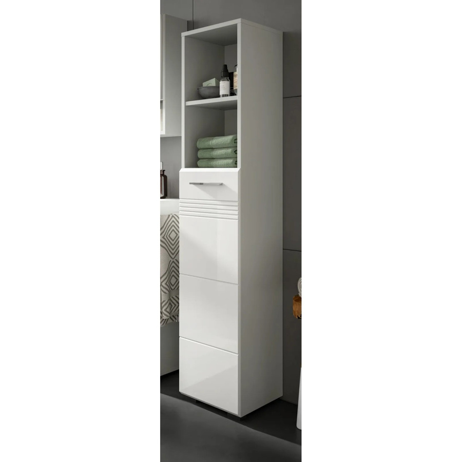 Inn.Furn Hochschrank Carlo in Weiß und Grau Hochglanz mit Soft-Close und offenen Regalfächern, Breite: 30 cm, Höhe: 150 cm - Bild 2
