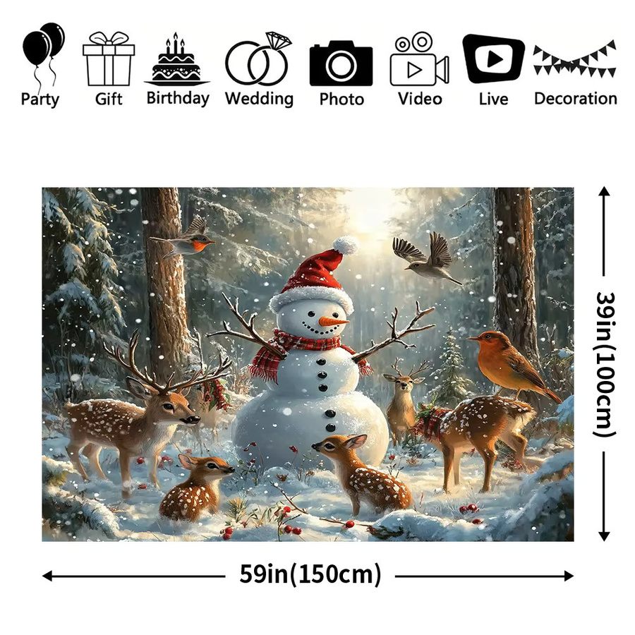 VIKAMA Wandteppich Winter Wald Schneemann für Wohnzimmer und Kinderzimmer mit Weihnachten Thema - Bild 3