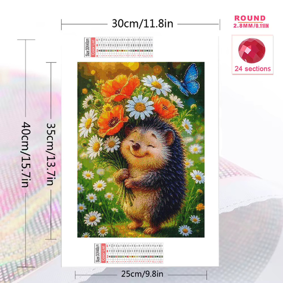 Momoart Diamantmalerei Igel mit Gänseblümchen und Mohnblumen DIY Mosaik Set für Erwachsene in Multicolour - Bild 2