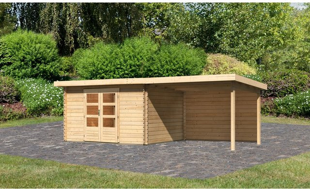 Karibu Holz-Gartenhaus Ängelholm in Natur mit Pultdach und Blockbohlenbauweise, B/T: 340 x 280 cm - Bild 1