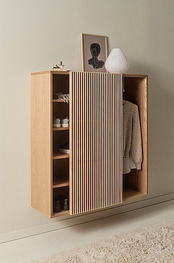 Jotex SION Flurspeicher in Beige mit Schiebetüren und Regalfächern, Skandinavischer Stil, B/T/H: 120 x 40 x 110 cm - Bild 1