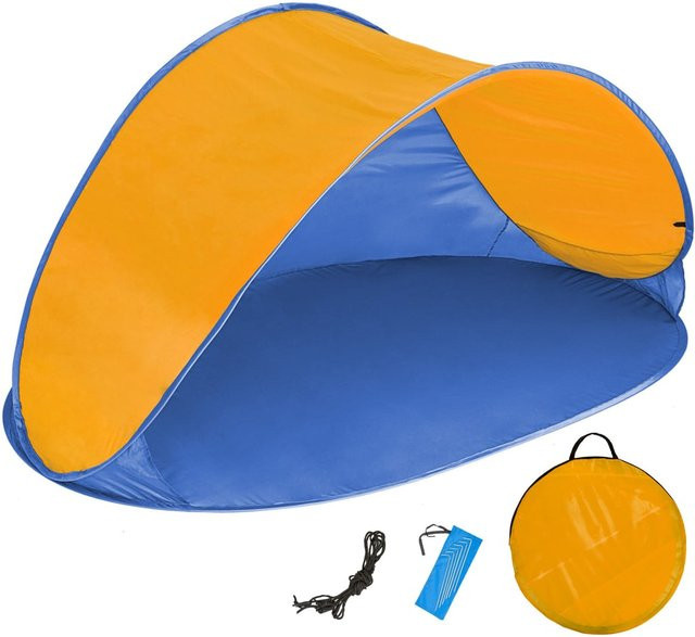 tectake Pop-Up Strandmuschel Jasmin mit Fiberglasgestänge und 2 Ablagefächern, Blau-Orange, B/T/H: 220 x 120 x 100 cm - Bild 1