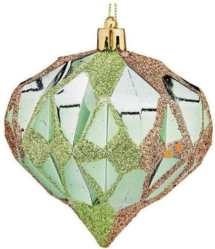 Grüne Weihnachtsbaumkugeln mit Kristalldesign aus Kunststoff, Durchmesser: 8 cm - Bild 1