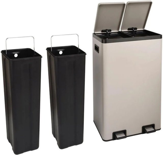 SVITA Mülltrennsystem TMH2X30 Mülleimer mit 2 Fächern à 30L, 60L Gesamtvolumen, Softclose und Pedal, Stahl, Taupe - Bild 1