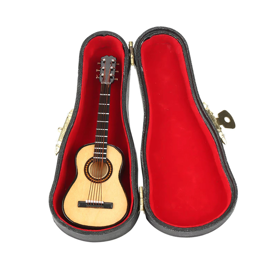 TOPINCN Miniatur Holz Gitarre Modell in Braun als Deko-Ornament mit Stand für die Tischdekoration, Höhe: 10 cm - Bild 3