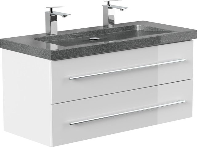 Badmöbel Posseik Granit G654 YAMO mit 2 Hahnlöchern und SoftClose, Breite: 100 cm, Höhe: 50 cm, Tiefe: 44 cm - Bild 1