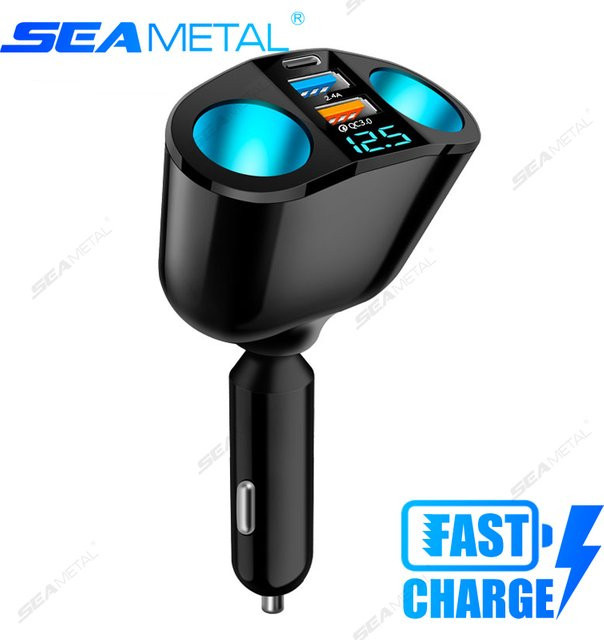 SEAMETAL 5-in-1 Autoladegerät in Schwarz mit 360-Grad-Drehung, Zigarettenanzünder-Splitter, QC3.0 Schnellladung und PD 20 W USB-C Ladestation für 12/24 V - Bild 1