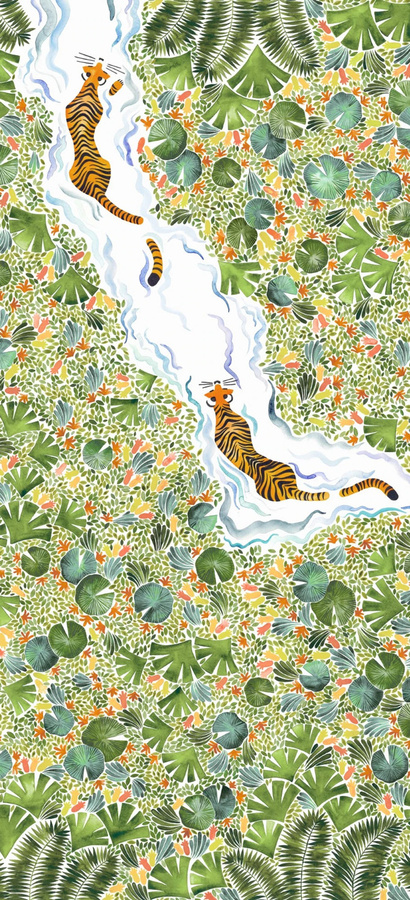 Isidore Leroy Wandtattoo Mural Tigres Naturel in Grün und Multicolour aus Vlies für Kinderzimmer - Bild 1