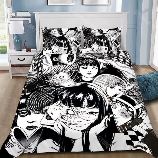 Junji Ito Tomie Manga Bettwäsche Set mit Kissenbezug in Schwarz, Material Mikrofaser Polyester, Größe B: 90 cm, H: 200 cm - Bild 1