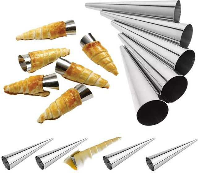 Edelstahl Backformen für Croissants und Gebäck, Konische Röhrenformen in Silber - Bild 1